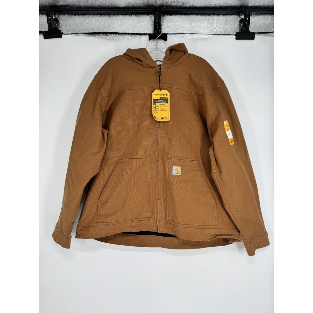 Carhartt Rugged Flex Jacket Hooded XL Fleece Lined Work Duck Canvas 107122 BRN